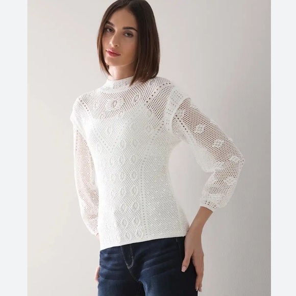 White House Black Market Tops - White House Black Market white Pointelle Pullover Size Small